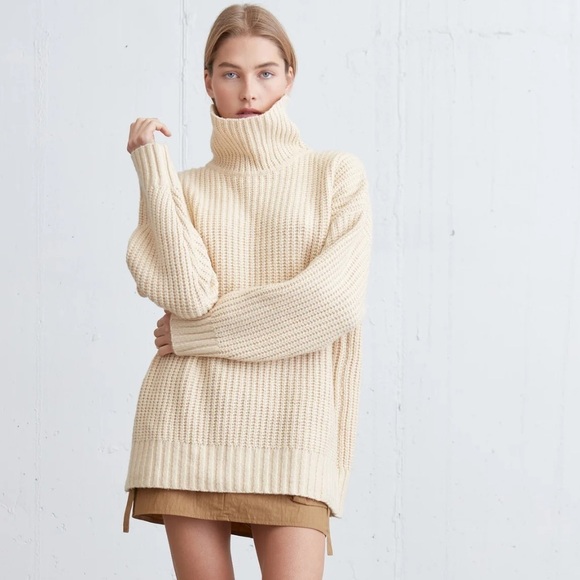 NWT Oak + Fort Chunky Turtleneck Sweater Oatmeal XXS/XS - Picture 3 of 16